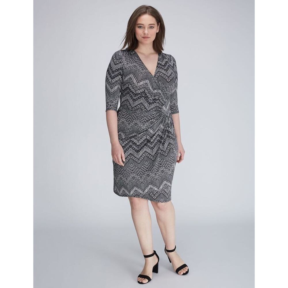 Kiyonna Ciara Cinch 1X Faux Wrap Black White Geometric Versatile V Neckline